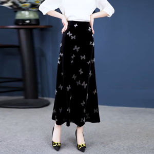 Korean Style Butterfly Print Half Skirt Draped Loose Fit High Waist Long Casual Versatile Autumn New Arrival plus Size Skirt