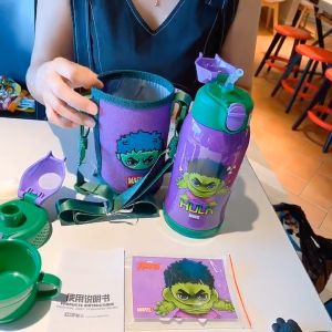 Marvel Hulk Insulated Water Bottle Thermal Bottle 3 Covers 600ml Jacket Water Tumbler Stainless Steel Vacuum Mug Kids Present