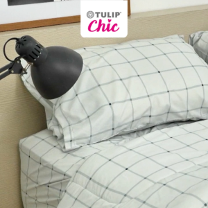 TULIP CHIC พิมพ์ลาย CHIC P14 พิมพ์ลายตางราง โทนสีเทา ชุดผ้าปู ผ้าห่มนวม สไตล์มินิมอล สัมผัสนุ่มไม่ระคายผิว
