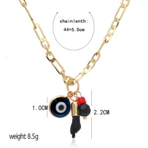 จี้สแตนเลสด้วยมือเล็กสีดำสร้อยคอตาปีศาจดวงตาสีฟ้าตุรกี
