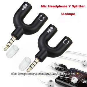 xiede | 3.5mm Headphone Mic Splitter Adapter U-shaped Stereo 3.5mm 1 To 2 Audio Splitter Adapter for PS4 PC Laptop Ear Headset Cables