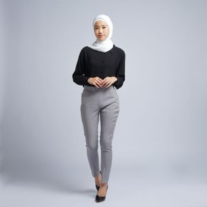 Celana wanita casual terbaru pinggang karet slimfit polyester premium stretch import syakira silver