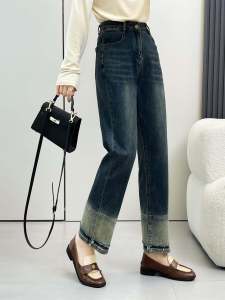 High Waist Straight Leg Jeans Womens Loose Fit Casual Pants Washed Denim Micro Stretch Long Trousers Autumn Fashion Ladies Premium