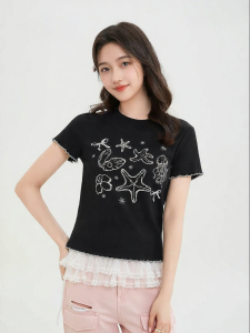 SANFU | Round Neck Short Sleeve Summer Ocean Print Pretty Korean Style Womens T-Shirt