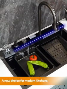 KEVE High Quality Thickened 5mm Modern Smart Double Waterfall Kitchen Sink 5 in 1 lababo Stainless Complete Set Big Single Sink