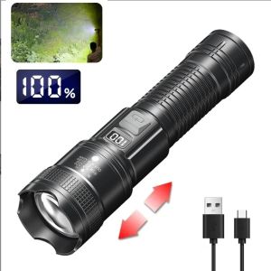 Super Bright Rechargeable LED Flashlight Digital Display Portable Waterproof Tactical Torch for Camping Hiking Emergency Lantern