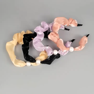 FSACC225 Bando Mutiara Kerut Bahan Satin Fashion Bando Scrunchie Kerut Headband Ruffle Bandana