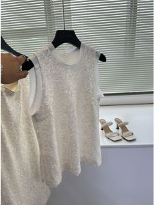 Shiny Bead Hollow out Backless Vest Top Womens Fashion Ageless Sleeveless Summer Tank Top Wooden Edge Trim Polyester Blend