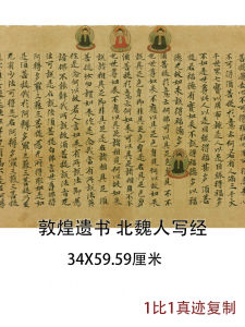 Ancient Buddhist Texts Replication from Dunhuang Colorful Buddha Statues North Wei Period Single Piece Calligraphy Artwork