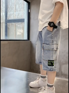 LANBAO กางเกงเด็ก กางเกงยีนส์ขาสั้นเด็กชายฤดูร้อน กางเกงลำลองเด็ก