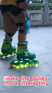 Rollerblades Kanak-Kanak Lelaki,Roda LED Hijau + Corak Dinosaur Suai Saiz (S/M/L) Bebas Penghantaran, Stok Sedia