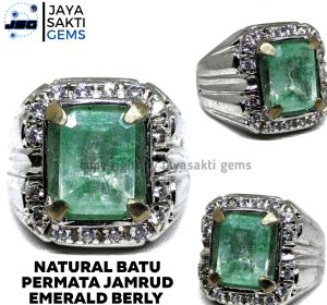 Natural Batu Permata Emerald Berly Zamrud Colombia Ring Alpaka EBZC07