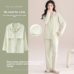MiiOW | Pure Cotton Sleepwear Set For Women Casual Long Sleeve Pants Home Clothes Large Size Outdoor Wearable Summer Lightweight
