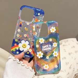 Colorful Heart Smile Face Flower Bear Rabbit Phone Case for iPhone 16 pro Apple 16 New 15 Creative 14 pro Women 13 Ultra Popular 17 pro Max Dual Layer Laser Anti-Fall Protective Cover