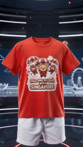 Singapore National Day Kids Red T-Shirt Family Matching Outfit - FALL-ING IN LOVE with Singapore