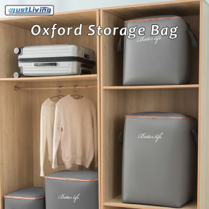 JustLiving 100L/140L Oxford Storage Bag Clothes Quilt Finishing Storage Basket Large Capacity Moving Bag Foldable Waterproof Storage Bag Stackable Organization for Quilt