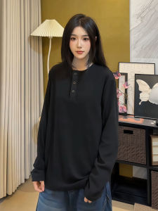 Cleanfit Henry Collar Sweatshirt คอกลมแขนยาว ทรงหลวม สไตล์อเมริกันย้อนยุค สำหรับผู้ชายและผู้หญิง