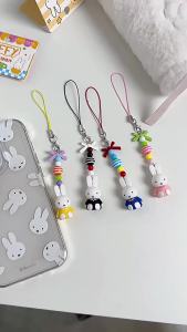 Bandai | Miffy Móc Khóa Kawaii Anime Thỏ Nhỏ Nơ Y2K Phong Cách Punk Sáng Tạo Túi Quyến Rũ Hoạt Hình Dễ Thương Quà Tặng Cho Bé Gái Đáng Yêu Phụ Kiện Thời Trang