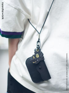 Two-Pin One-Line Lanyard Card Holder Coin Purse New Arrival Leather ID Cosmetics Bag Halterneck Men and Women Couple Gifting