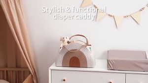 Baby Diaper Caddy Bag - Foldable Woven Cotton Storage Basket  Portable Mummy Nursery Organiser