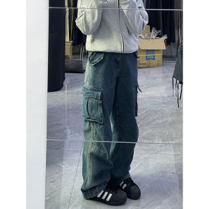 ZHUOCAN | Quần Jeans Đùi Rộng Nhiều Túi