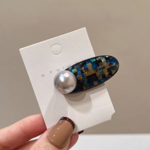 Sweet Mosaic Grid Purple Pink Acetate Pearl Duckbill Clip Korean Fashion Hair Clip Oil Painting Style Fresh Outburst Hair Accessories