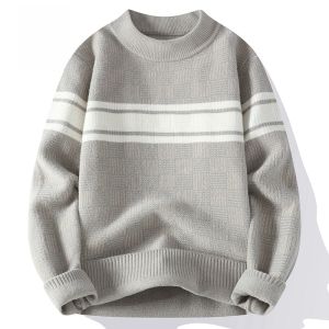 ROMON | Áo len dệt kim cổ tròn dày dặn rộng rãi thường ngày cho nam mùa thu đông mới về áo len lười bột chất liệu PU thời trang thành thị