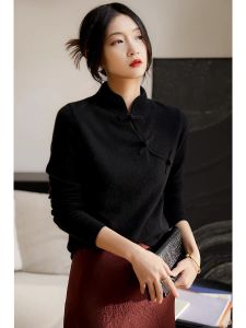 French Vintage Chinese Style Stand Collar Knit Top