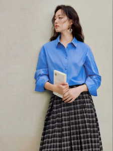 INMAN | Commute Bright Blue Loose Long Sleeve Collared Shirt