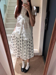 Y6Y | Summer Lightweight White Short Sleeve Womens Shirt French Texture Loose Belted Shoulder Polo Neck Regular Thickness Pure Color