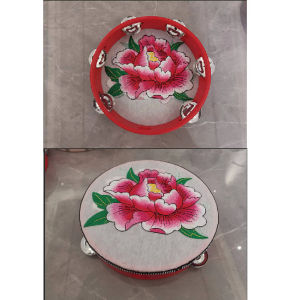 Embroidered Hand Drum for National Dance Performance Props Cotton Material Red Pomegranate Flower Design Sport Fitness Fans Goods