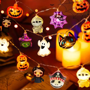 1 Đèn LED Dây Trang Trí Halloween 10/20 Bóng Dùng Pin Hình Ma Phù Thủy Mèo Bí Ngô Mạng Nhện Bộ Xương Xác Ướp Cướp Biển Dùng Trang Trí Trong Nhà