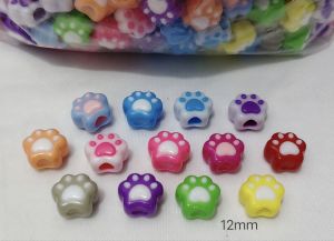 250grams (est.305pcs) Cat Paw Beads 12mm Big Hole Colorful Paw Print Spacer Beads DIY Bracelet Necklace Keychain Jewelry Making Accessories