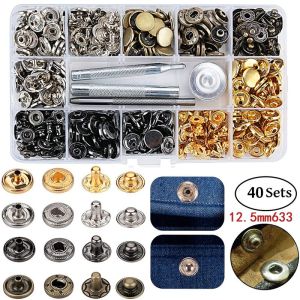Snap Fasteners Kit 12.5mm Metal Snap Buttons for Clothing Craft Bag Shoes Collar Belt Jeans Perfect Fit Adjust Button DIY Tailor