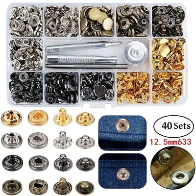 Snap Fasteners Kit 12.5mm Metal Snap Buttons for Clothing Craft Bag Shoes Collar Belt Jeans Perfect Fit Adjust Button DIY Tailor