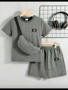 ALDRENNew Hot Trend Best Seller Boy 3 piece/set Round Neck T-shirt Shorts and Hanging Bag - 8 to 12 yrs old - 8 to 12 yrs old - classy and elegant - timeless classic - timeless piece - casual office or party - classic piece - super kapal ng tela - hi