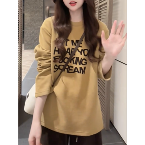 QINGNAER | Fashionable Letter Print Long Sleeve T-Shirt