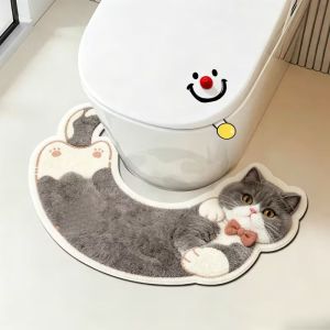 VIKAMA British Shorthair Cat U-Shaped Toilet Mat Cute Kitten Absorbent Non-Slip Rug Toilet Base Bathroom Home Decor