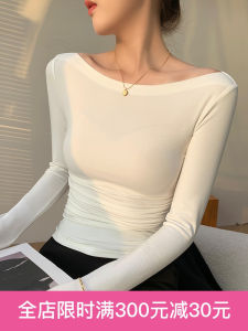 White One-Shoulder Long-Sleeve Womens Base Shirt Design Sensation Niche Style Slimming Versatile Top for Autumn