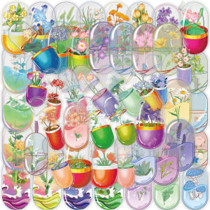 Creative Cartoon Capsule Flower Stickers 50 Pieces Pet Material Decorative Cup Luggage Waterproof Decals Personalized