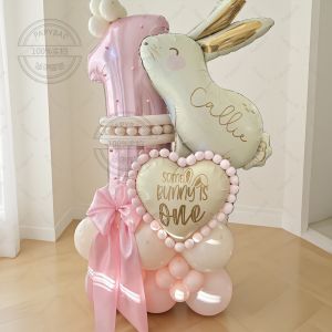 54pcs Easter Rabbit Balloon Pink Number Birthday Balloon Set Cartoon Animal Theme Party Decoration Festival Decoration Supplies