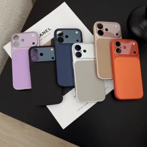 Luxury Large Window Leather Phone Case For iPhone 17 16 15 14 13 Pro Max Lens Protection Matte Shockproof Plating Back Cover