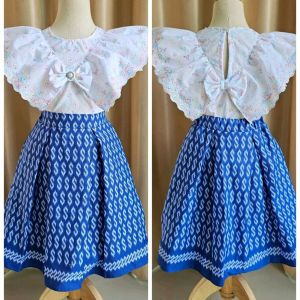 ชุดไทยแต่งแขนระบายปักฉลุสีรุ้ง ตกแต่งโบว์ประดับมุก