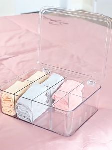 Underwear Bra Sock Storage Box Organizer Drawer Transparent With Cover Stackable Dust Proof Premium Quality