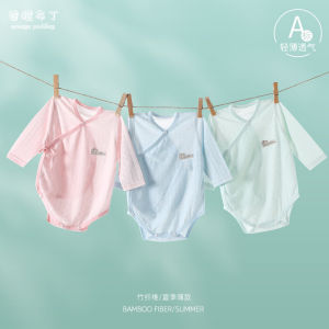 Summer Bamboo Fiber Baby Romper Long Sleeve Thin Belted Wrap Baby Clothes Casual Style Cotton Blend Fabric A-Class Safety
