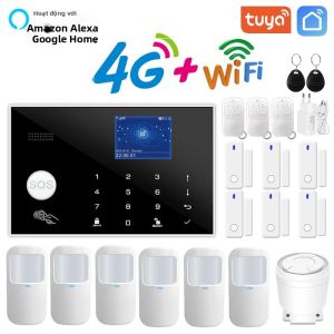 Hệ Thống Báo Động An Ninh Gia Đình Tuya Wifi 4G Với Thẻ RFID Và Bàn Phím Cảm Ứng TFT Hỗ Trợ 11 Ngôn Ngữ Điều Khiển Ứng Dụng Cuộc Sống Thông Minh Cảm Biến Cửa Không Dây 433 MHz