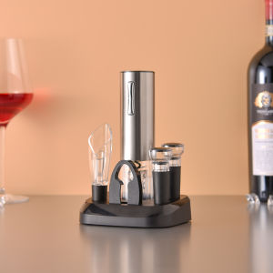 Uareliffe Wine Gift Set 6 In 1 Multifunctional Barware Tool With Storage Base Rechargeable Can Opener Push Pull Vacuum Wine Stopper Pourer Foil Cutter Easy to Use Household Opening Tool For Kitchen Bar Wedding Party