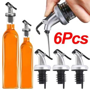 6Pcs Oil Bottle Stopper Lock Plug Sealing Leak-proof Nozzle Sprayer Dispenser Wine Pourer Kitchen Tools Oil Pour Spouts