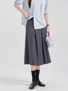 Pleated Slimming Drape Work Commute High Waist Midi Skirt