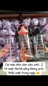 Bình Nước Motivational 2000ml Có Ống Hút – Bình Nước Tritan Chống Rò Rỉ Bình Nước Pastel Đi Học Đi Làm Tập Gym